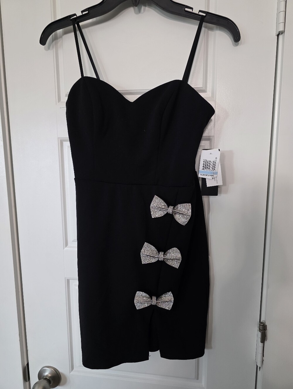 NWT City Studio Black Rhinestone Bow Mini Dress 5/6 Sweetheart Neck Party $129 - Picture 3 of 11